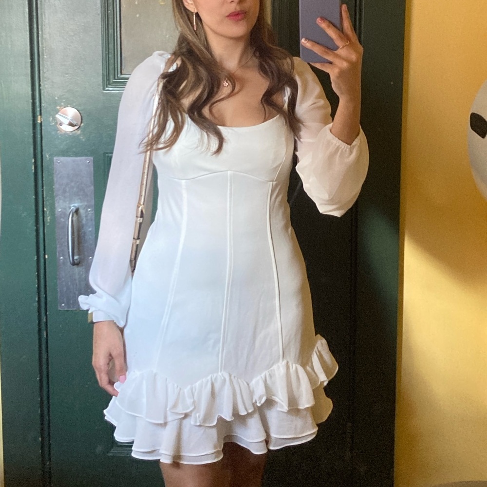 Lulus White Ruffled Long Sleeve Mini Dress